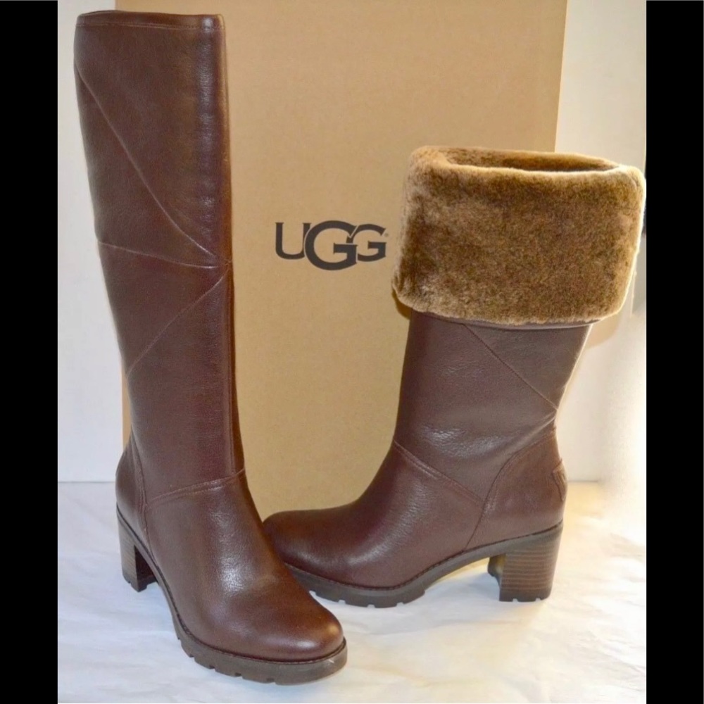 UGG Avery Stout Leather Fur Cuff Boot Water Resist
